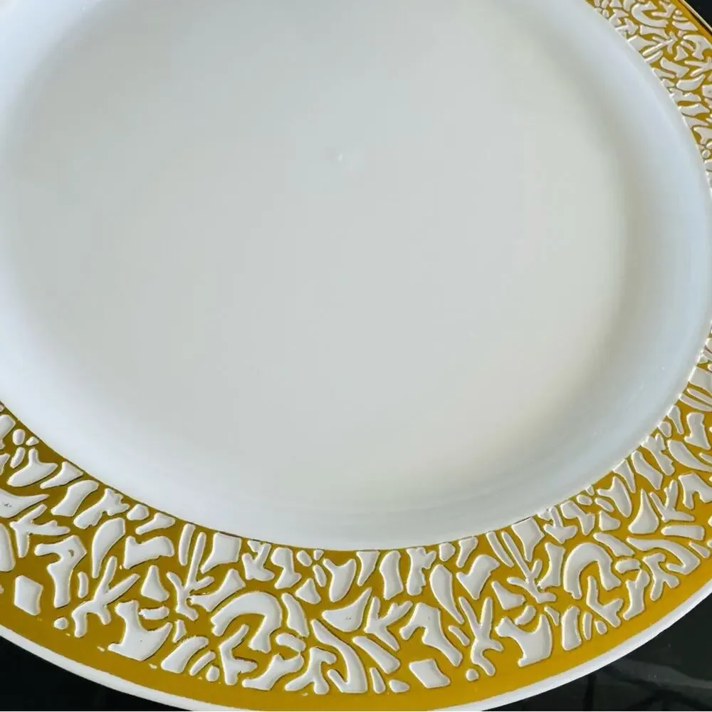 20 NEW Gold Swirl Rim White Plastic Disposable Party Plates Polka Dot Napkins